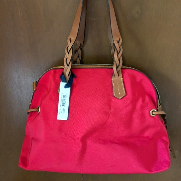 NWT! Dooney and Bourke Red Large Domed Nylon Satchel - Picture 5 of 7